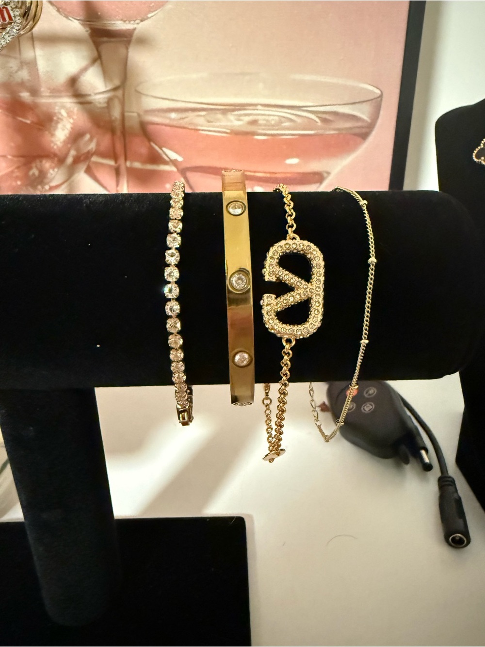 Gold Crystal Cluster Letter 'S' Bracelet Set - Women Jewelry